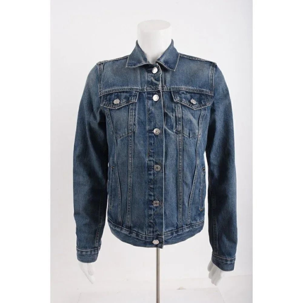 Gap Womens Denim Jean Jacket S Blue Dark Wash Button Front